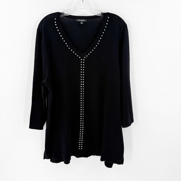 Roz & Ali Black V-Neck Embellished Pullover Sweater Women's Size 2X FLAWED - Picture 1 of 12